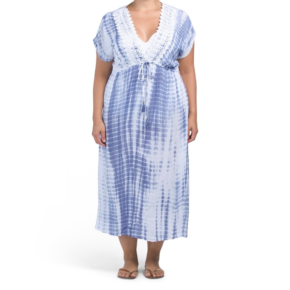 NWT Blue Tie Dye Maxi Coverup Dress Plus Size 1X